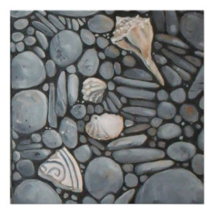 Poster Impression de peinture de galets et de coquillages