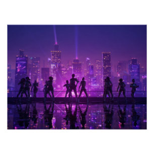 Poster Impression de silhouette de la ville cyber pourpre