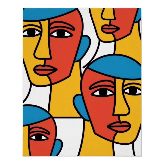 Poster Impression de visages abstraits, art géométrique v (Devant)