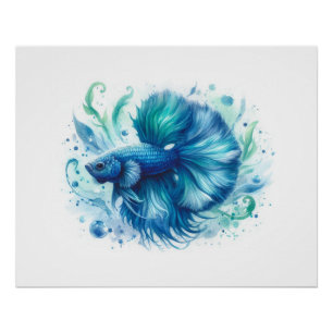 Poster Impression d'un poisson bleu vibre