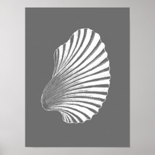 Poster Impression, gris/gris et blanc sur le bloc de coqu