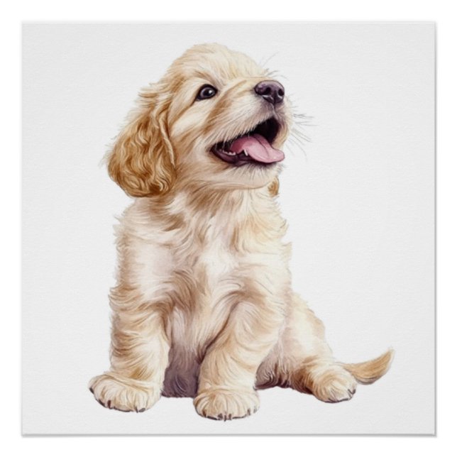 Poster Impression pour nurserie pastel de chiot Golden Re (Devant)