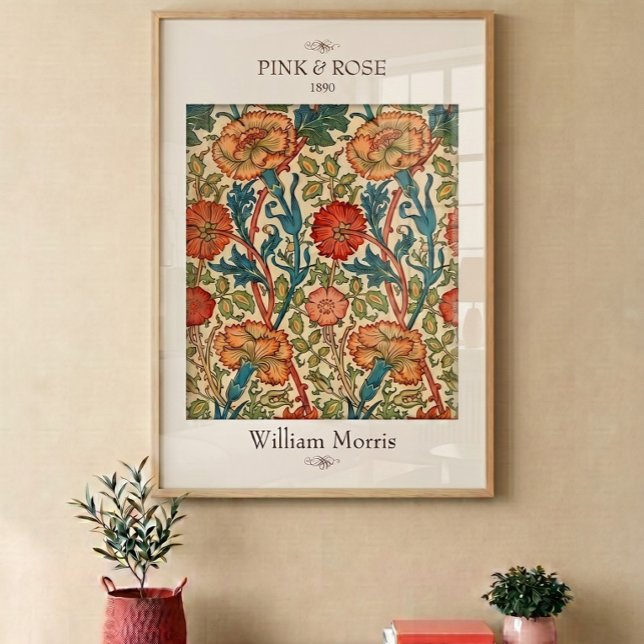 Poster Impression sur toile florale rose et rose William  (Lounge 1)