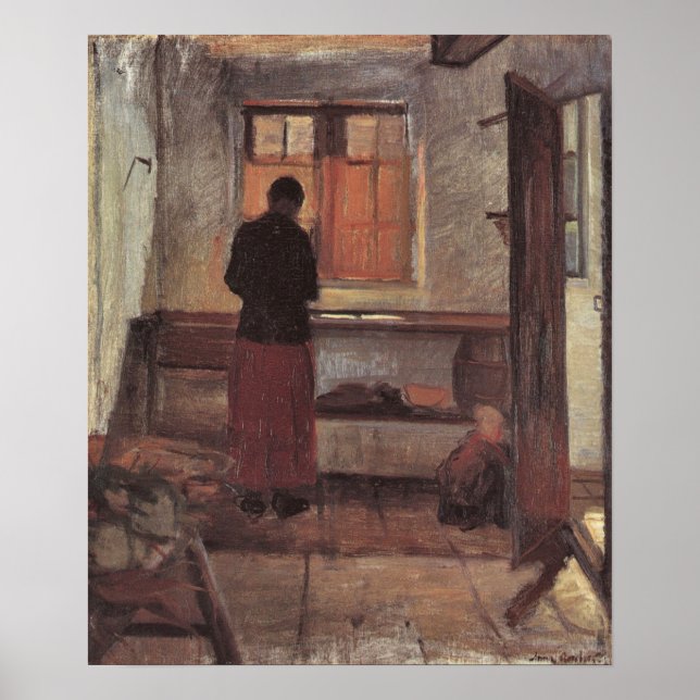 Poster Impressionnisme vintage, Fille dans la cuisine, An (Devant)