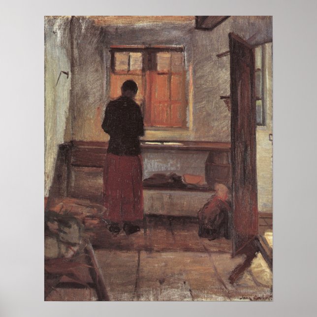 Poster Impressionnisme vintage, Fille dans la cuisine, An (Devant)