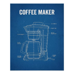 Poster Imprimé Bleu de Machine à Café Rétro