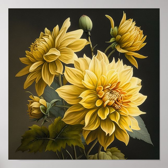 Poster imprimé Dahlias Jaune (Devant)