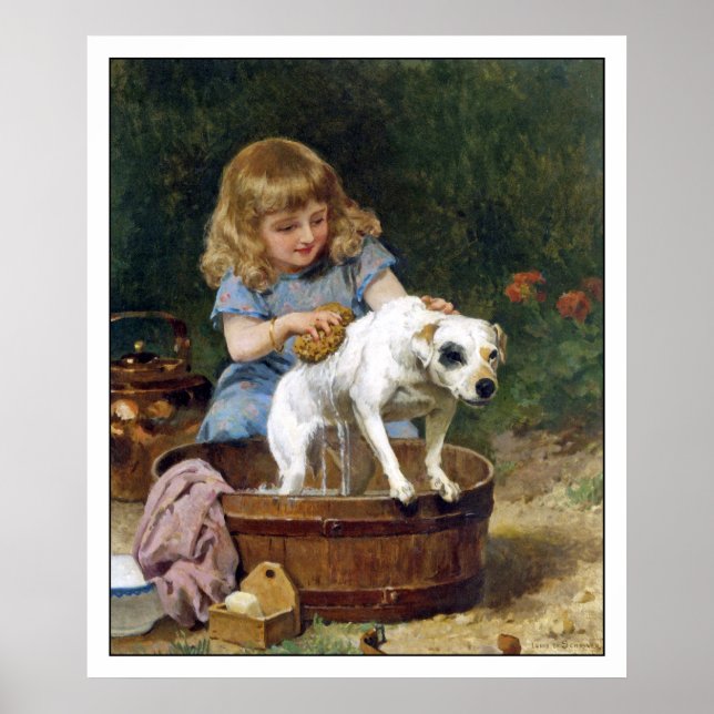 Poster imprimé : Donner un bain au chien - Art Vin (Devant)