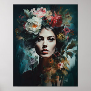 Poster imprimé d'une femme avec une tête de fleurs