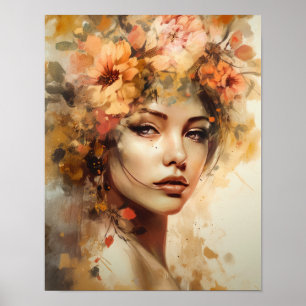 Poster imprimé d'une femme avec une tête de fleurs