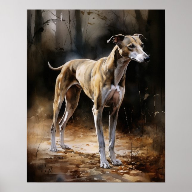 Poster imprimé en anglais Greyhound Dog Art (Devant)