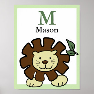 Poster IMPRIMÉ NOM LION Animaux de zoo pour bébé