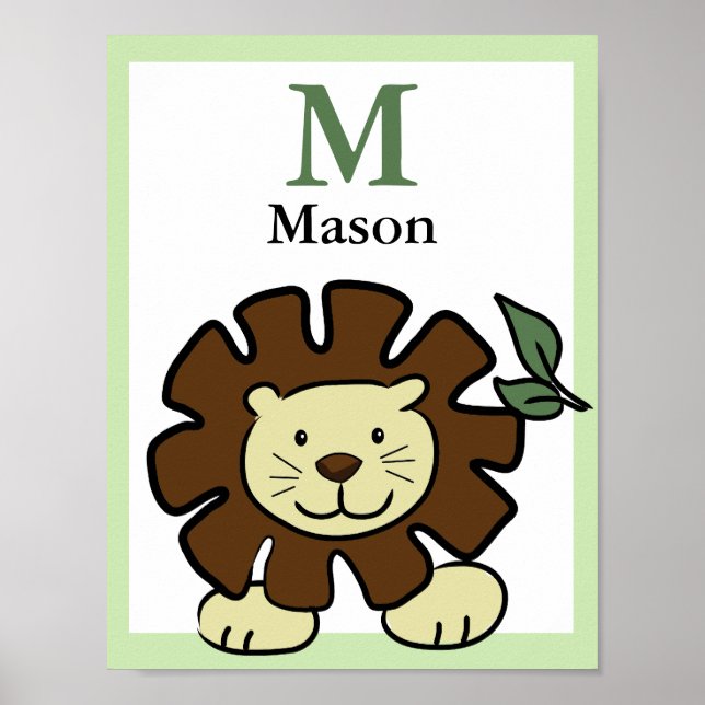 Poster IMPRIMÉ NOM LION Animaux de zoo pour bébé (Devant)