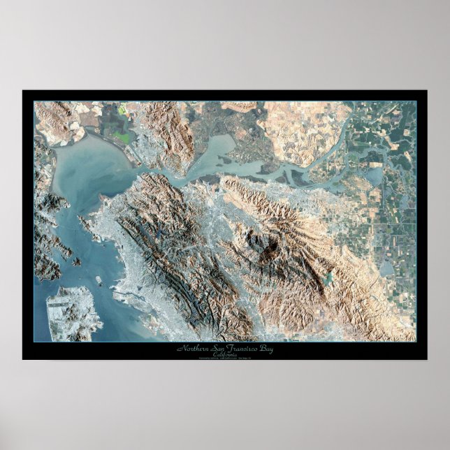 Poster Imprimé par satellite du nord de San Francisco, Ca (Devant)