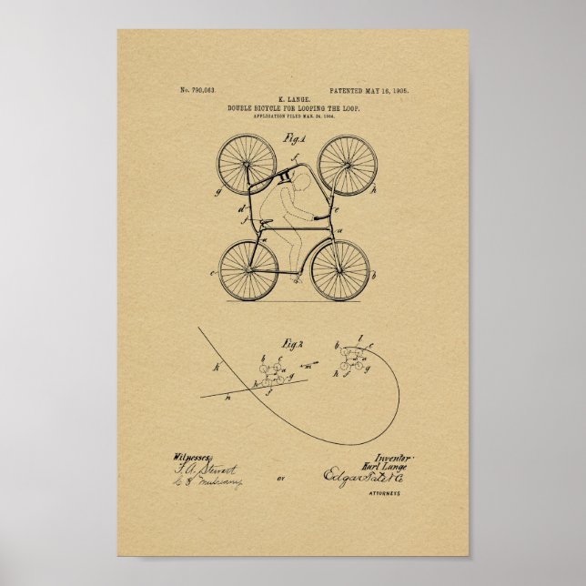 Poster Imprimer Brevet à deux vélos Vintage 1905 (Devant)