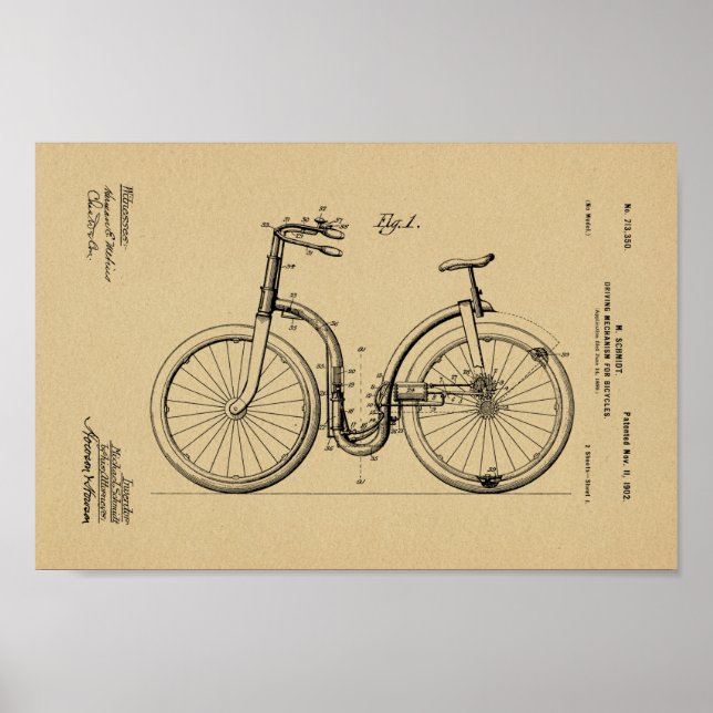 Poster Imprimer Brevet de bicyclette Vintage 1902 (Devant)