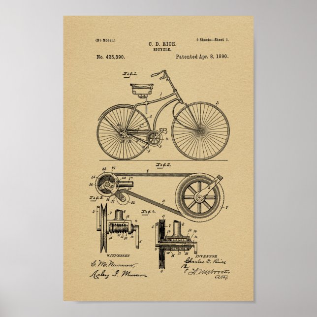 Poster Imprimer Brevet de vélo Vintage 1890 (Devant)