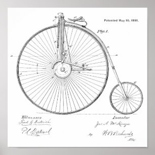 Poster Imprimer Brevet de vélo Vintage haute roue 1881
