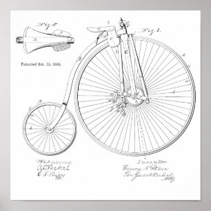 Poster Imprimer Brevet de vélo Vintage haute roue 1885