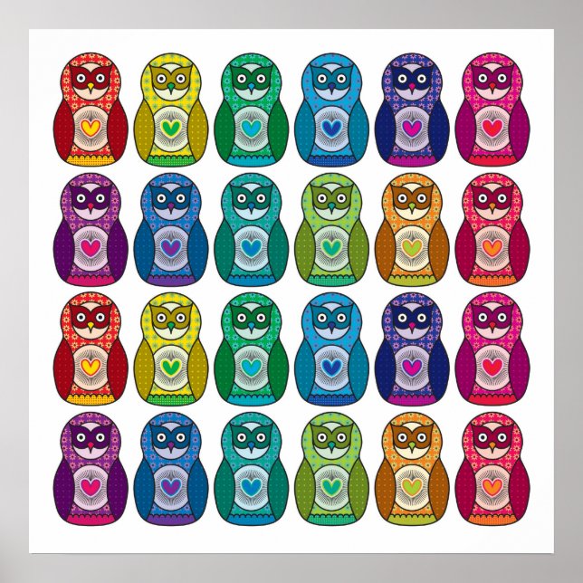 Poster Imprimer - Cute Rainbow Matryoshka Owl (Devant)