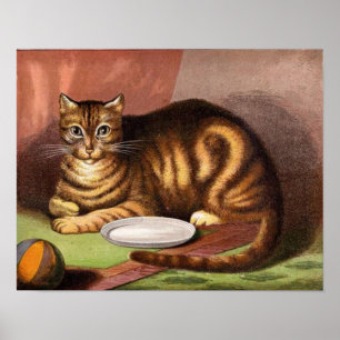 Poster Imprimer la toile de chat Brown vintage