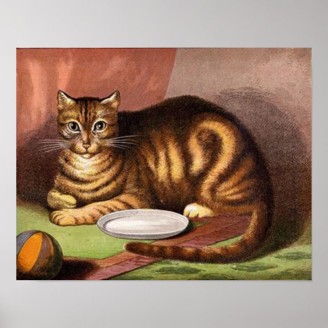 Poster Imprimer la toile de chat Brown vintage (Devant)