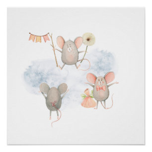 Poster Imprimer l'affiche Funny Mice Watercolor Nursery