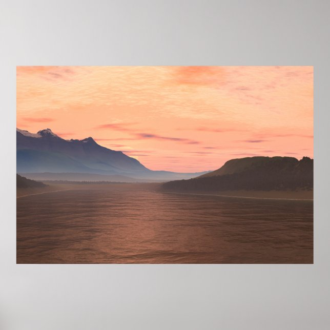 Poster Imprimer le coucher de soleil sur le lac (Devant)