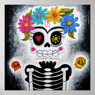 Poster IMPRIMER LE crâne fleuri