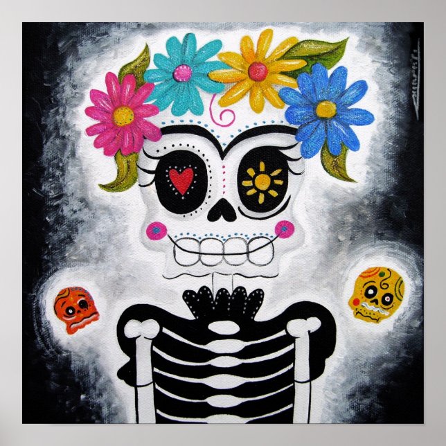 Poster IMPRIMER LE crâne fleuri (Devant)