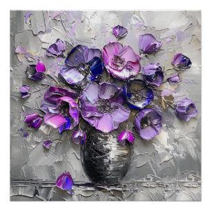 Poster Imprimés d'art floral violet et gris