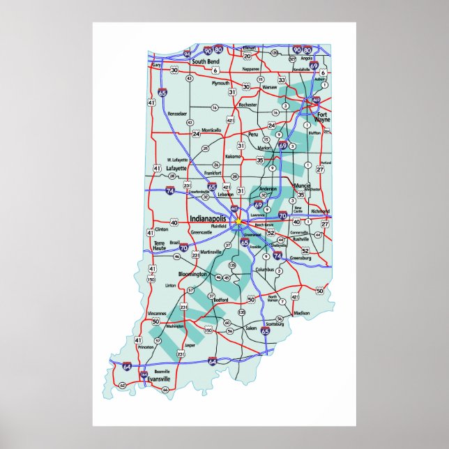 Poster Indiana Interstate Map Print (Devant)