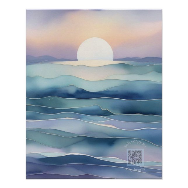 Poster Indigo Ocean Moon Nursery Wall Art | Watercolor (Devant)