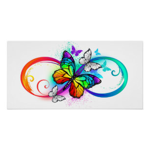 Poster Infini lumineux avec papillon arc-en-ciel