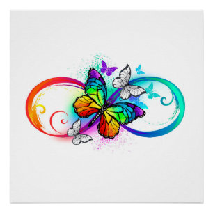 Poster Infini lumineux avec papillon arc-en-ciel