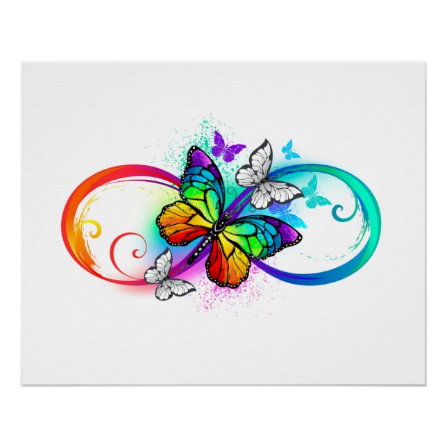 Poster Infini lumineux avec papillon arc-en-ciel (Devant)