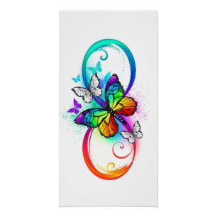 Poster Infini lumineux avec papillon arc-en-ciel