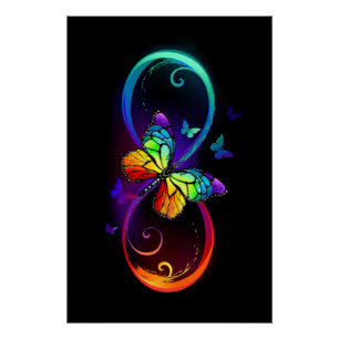 Poster Infini vibrant avec papillon arc-en-ciel sur fond 