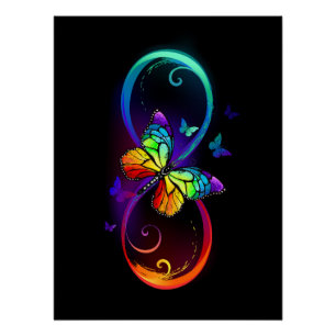 Poster Infini vibrant avec papillon arc-en-ciel sur fond 