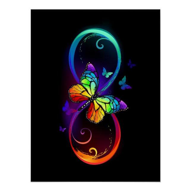 Poster Infini vibrant avec papillon arc-en-ciel sur fond  (Devant)