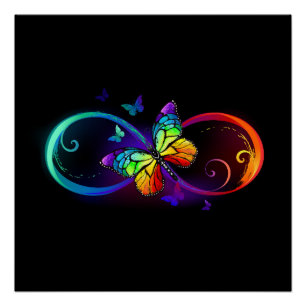 Poster Infini vibrant avec papillon arc-en-ciel sur fond