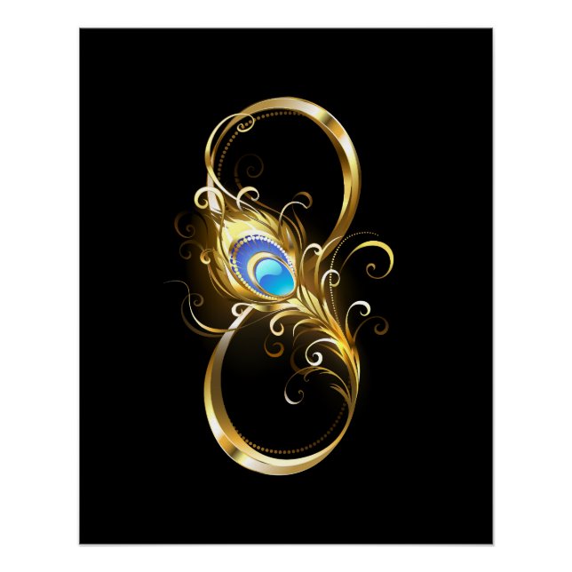 Poster Infinité avec plume de paon doré (Devant)