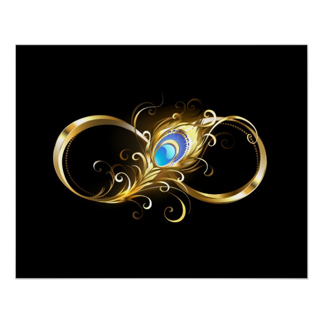 Poster Infinité avec plume de paon doré (Devant)