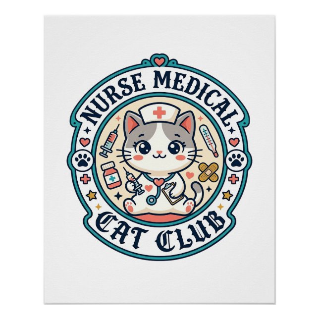 Poster Infirmière médicale chat drôle conception amateur  (Devant)