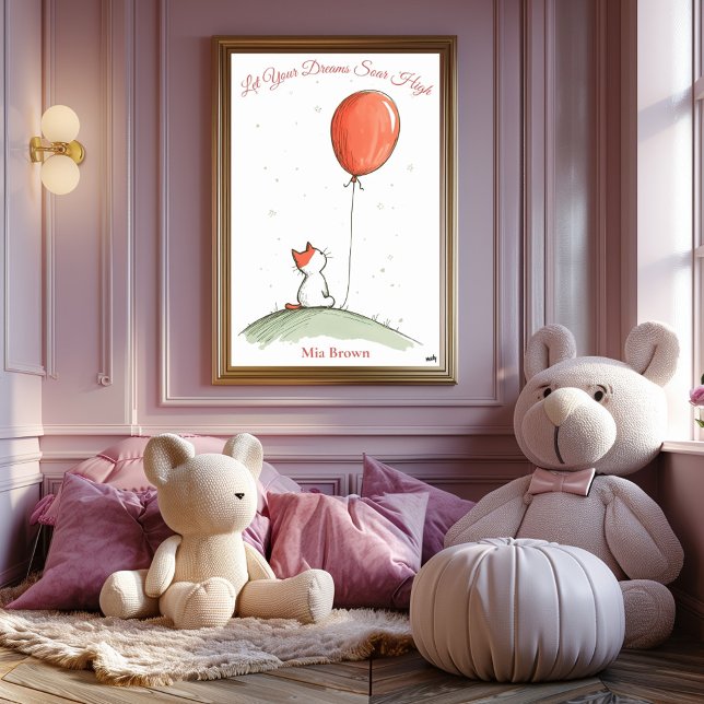 Poster Infirmière personnalisée - Chat avec ballon rouge (Créateur téléchargé)