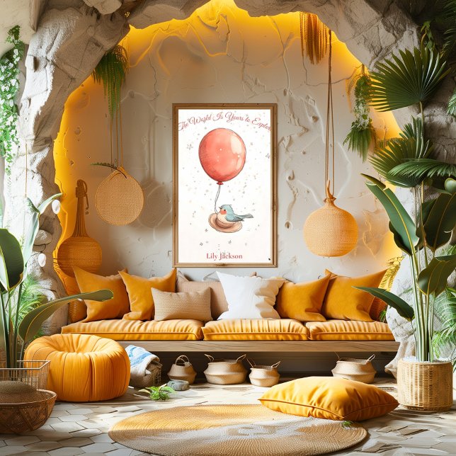 Poster Infirmière personnalisée - Oiseau avec ballon roug (Créateur téléchargé)