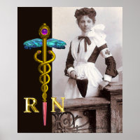 INfirmière RÉTRO et Emblème Caducée NR Or