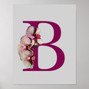 Poster initial B de l'orchidée Élégant Monogramme