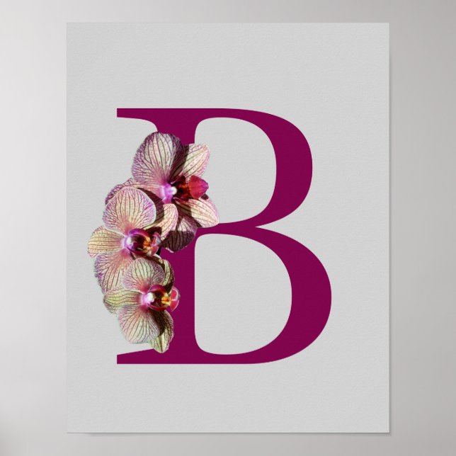 Poster initial B de l'orchidée Élégant Monogramme (Devant)