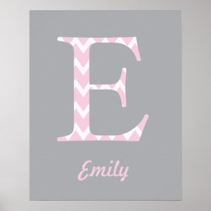 Poster initial "E" personnalisé Chevron Pink Nom